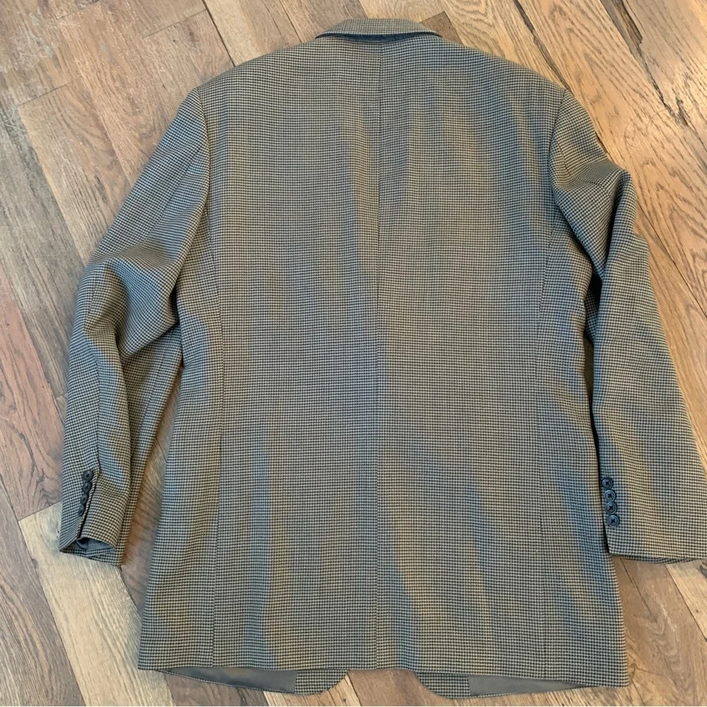 Oscar de la Renta Mens Brown Wool Houndstooth Blazer Jacket Size 42 L